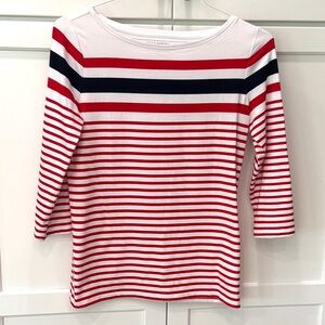 Talbots Red, White, and Navy Striped Top Patriotic Cotton Spandex Washsble